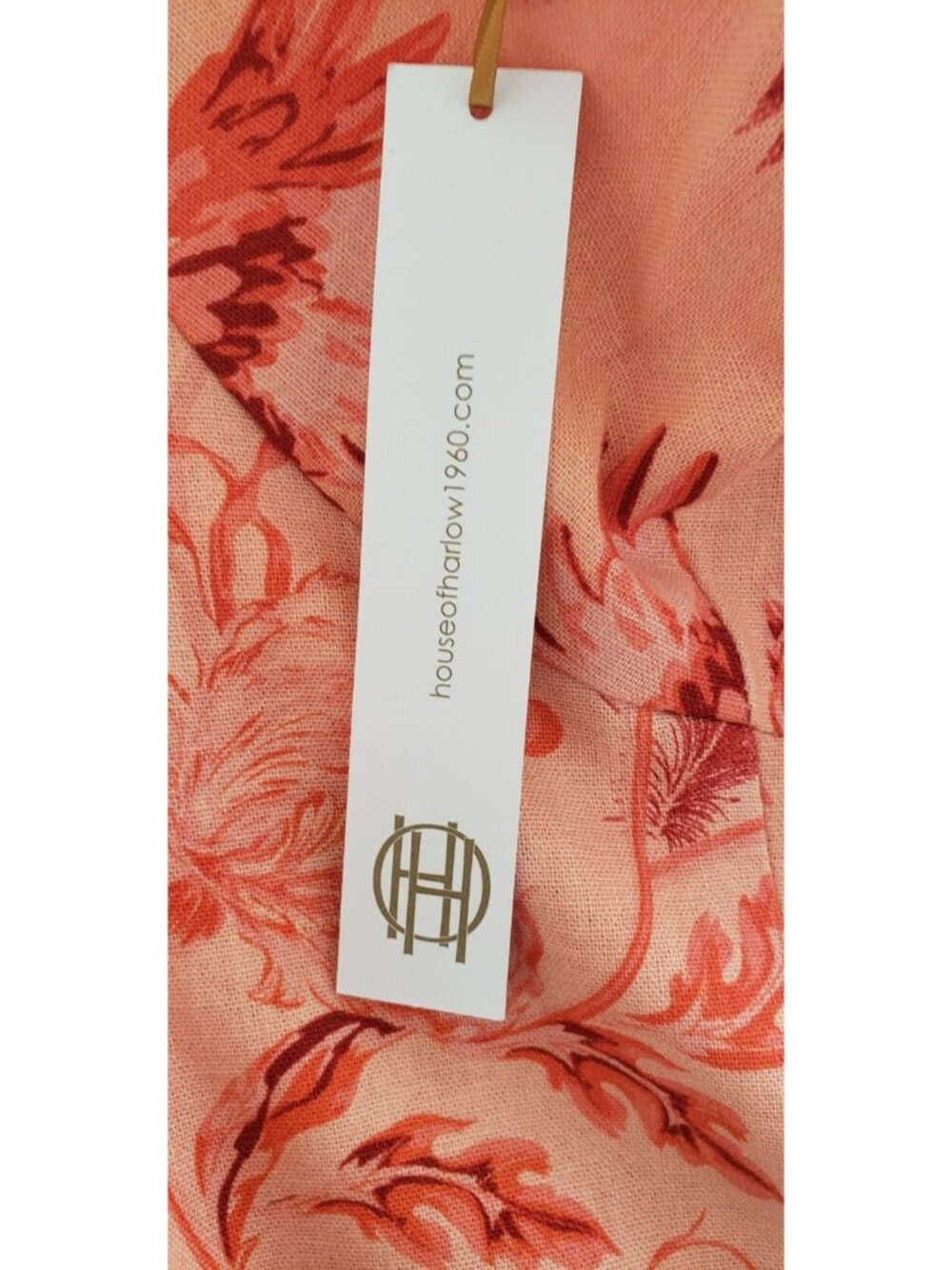 NWT HOUSE OF HARLOW 1960 LINEN FLORAL SPAGHETTI STRAPS MIDI DRESS PEACH LARGE - Picture 8 of 10